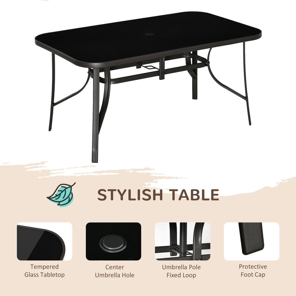 Gray 6-Person Outdoor Dining Set with Umbrella and Glass Top Table