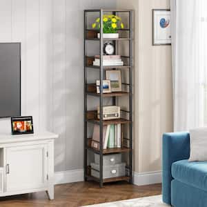 Frailey 75 in. Rustic Brown 6-Shelf Tall Narrow Bookcase Bookshelf Storage Rack with Metal Frame for Home Office