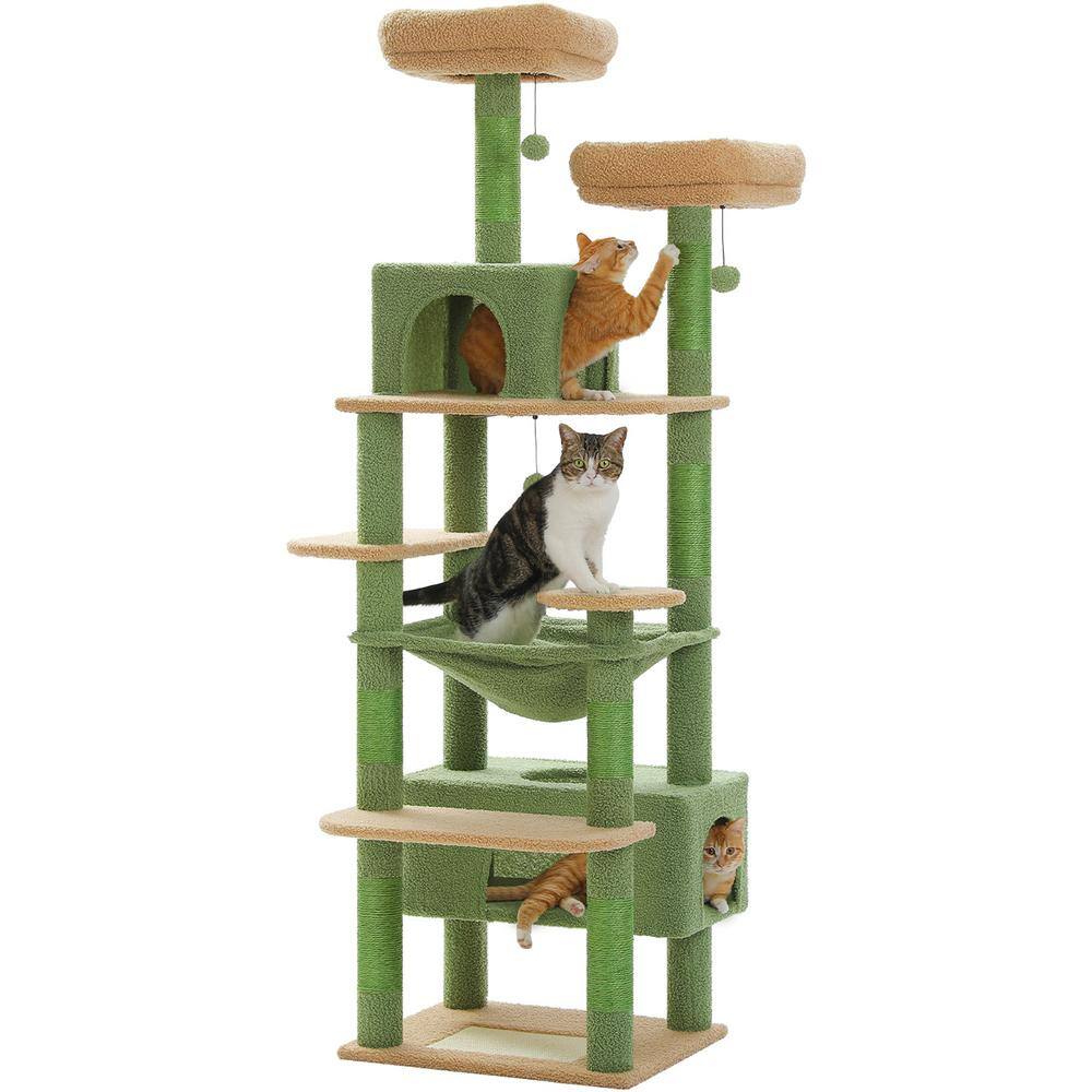 Happy & Polly 57-Inch Cat Tree Tower - Multi-Level Wonderland With Cozy House & Scratching Posts