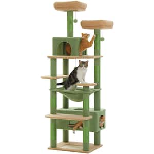 Large Cat Tree, 72 in. Cat Tower for Large Cats, Cat Condo with Sisal-Covered Scratching Posts in Green