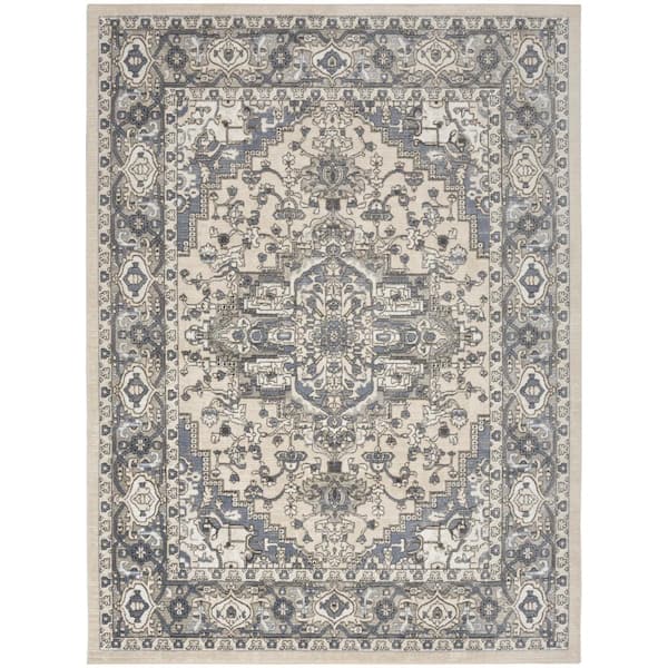 Concerto Ivory Blue 10 ft. x 14 ft. Center medallion Transitional Area Rug