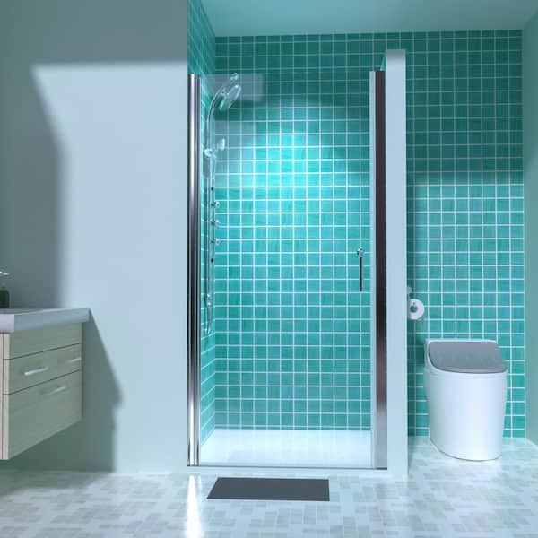 ES-DIY 36-37 in. W x 72 in. H Pivot Frameless Shower Door in Chrome Finish with Clear Glass