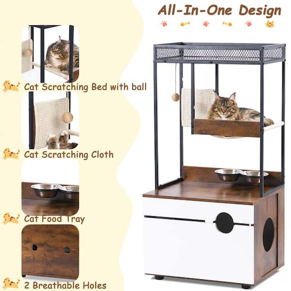 4-Tier Cat Litter Box Enclosure Corner Cat House with Door