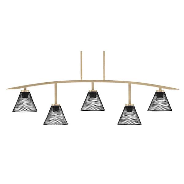 Unbranded Siena 51.25 in. 5-Light New Age Brass Chandelier with 7 in. Matte Black Cone Metal Shades no bulbs included