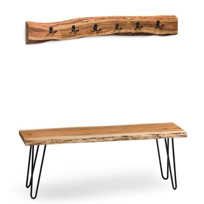 Panca In Legno Massello Alaterre Furniture Adam, Stile Rustico-industriale, 122 Cm, Colore Naturale E Gambe Nere, Per Ingresso E Soggiorno