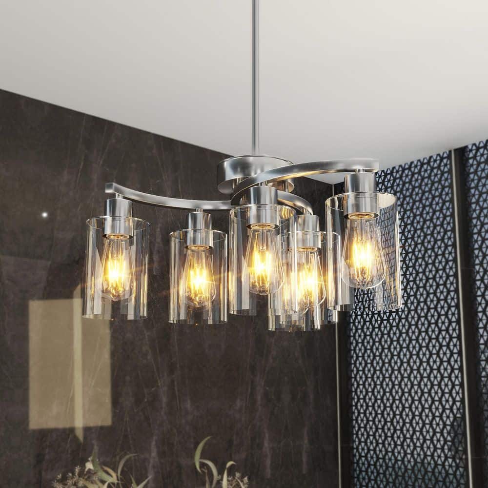 6-Light Chrome Modern Farmhouse Clear Glass Drum Chandelier for Dining Room Kitchen Island with No Bulbs Included price history on PriceWatchPro
