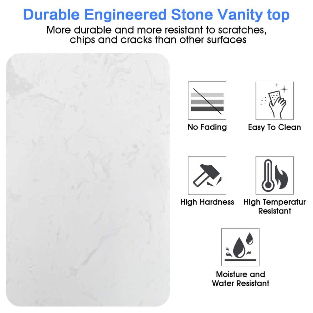 30 in. White Engineered Stone Vanity Top with Rectangular Sink