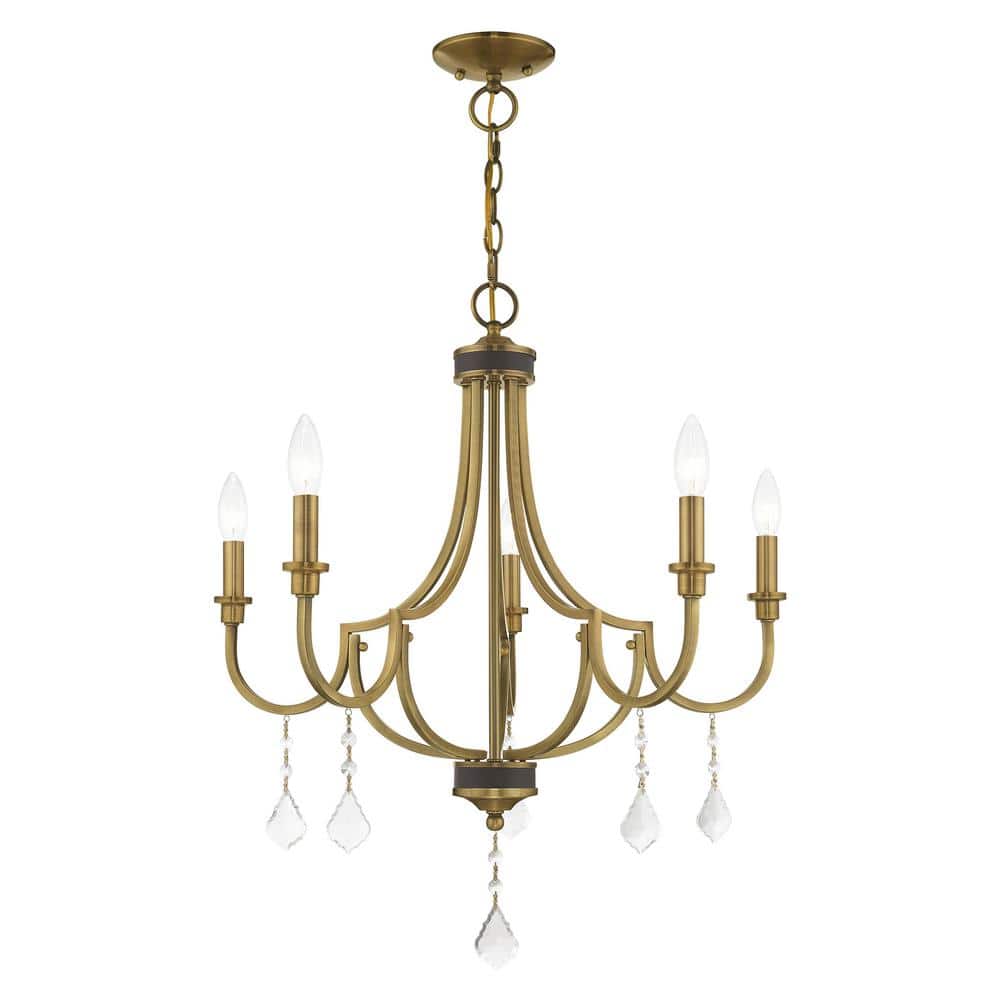 Antique Brass 5-Light Mini Crystal Chandelier