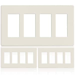 4-Gang Decorator Screwless Wall Plate GFCI Outlet/Rocker Switch Cover, Light Almond (3-Pack)