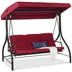 Best Choice Products 3-Person Metal Patio Swing with Burgundy Red