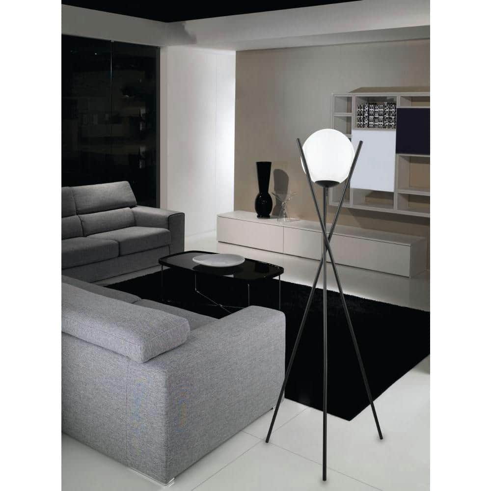 Salvezinas Adjustable Black Tripod Floor Lamp with White Glass Sphere