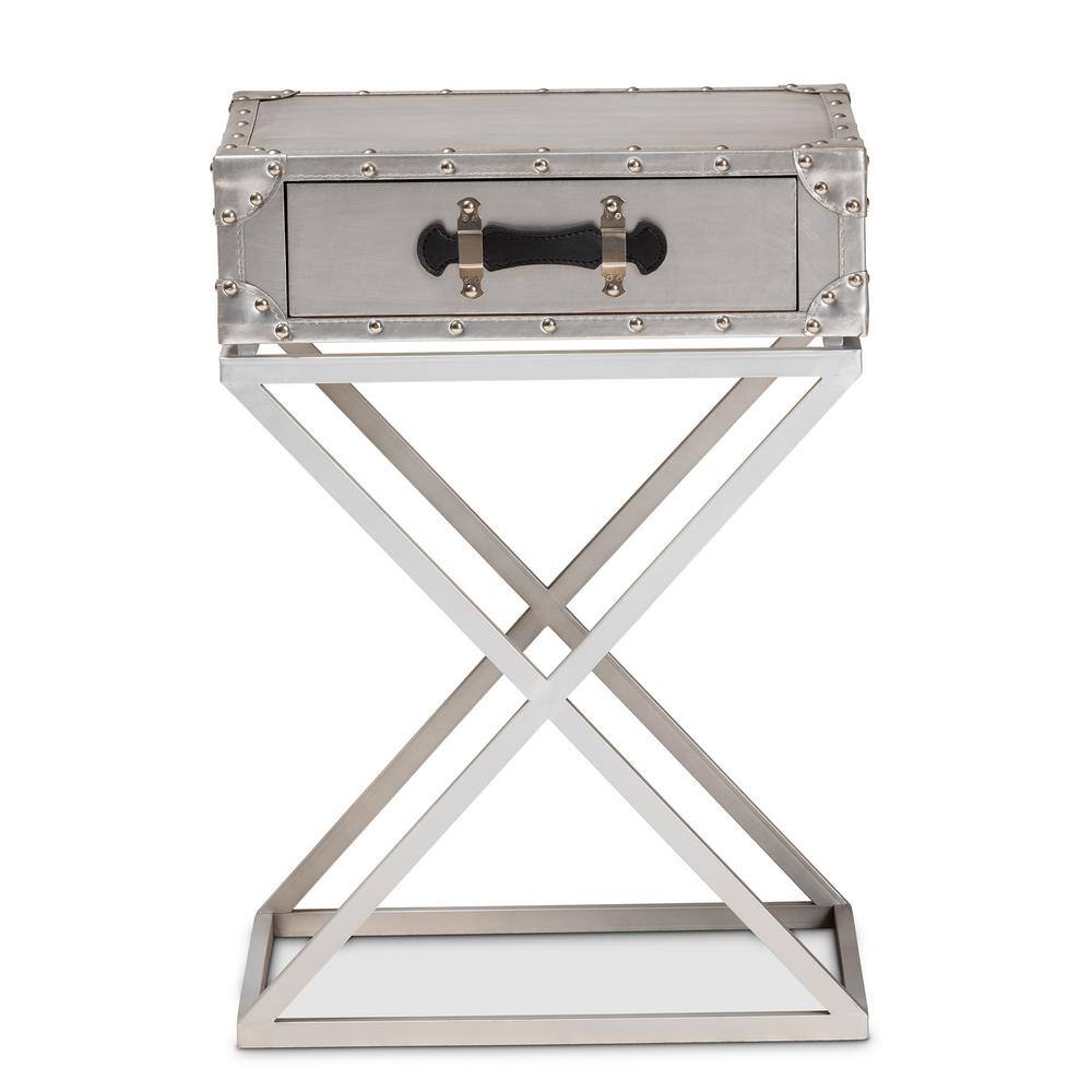 William Silver Metal 1-Drawer Industrial Nightstand