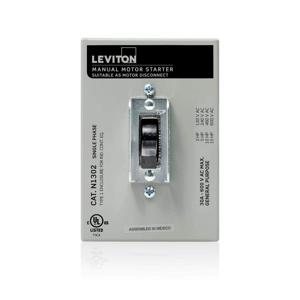 Leviton MS302-DS 30 Amp, 600 Volt, 2-Pole, Single-Phase Single Throw AC  Manual Motor Controller, Suitable as Motor Disconnect, Non-Grounding - Black