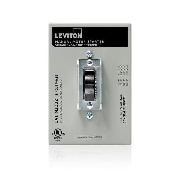 Leviton 30 Amp 600 Volt Industrial Grade 2-Pole Toggle In Type 1 Enclosure  AC Manual Motor Controller - Gray N1302-DS - The Home Depot
