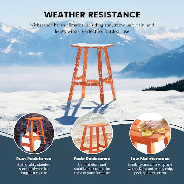 Franklin Orange 29 in. Poly HDPE Fade Resistant Outdoor Patio Saddle Seat Pub Height Bar Stool (Set of 2)
