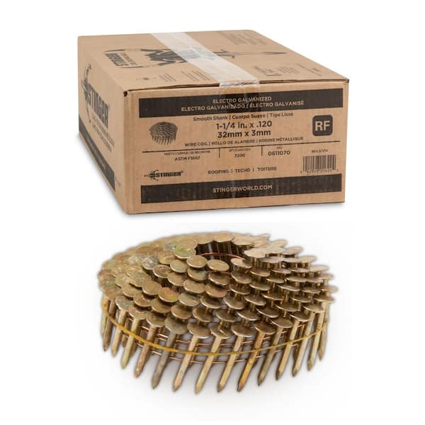 1-1/4 in. x 0.120-Gauge Electro Galvanized Smooth Shank Wire Coil Roofing Nails (7200 per Box)