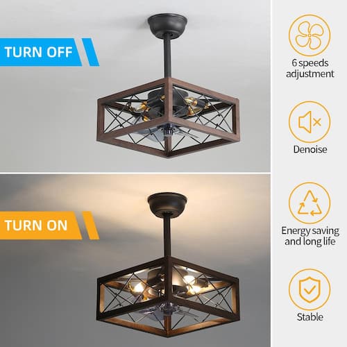 Hermes 18 in. Indoor Brown Caged Ceiling Fan with Lights Remote Control for APP and Dimmable Ceiling Fans With Lights