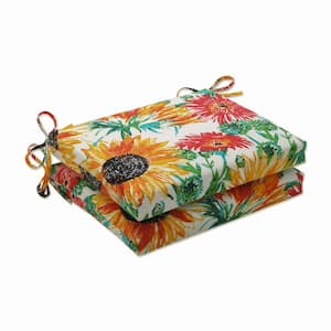 Floral 18.5 x 16 Outdoor Dining Chair Cushion in Yellow/Green/Pink (Set of 2)
