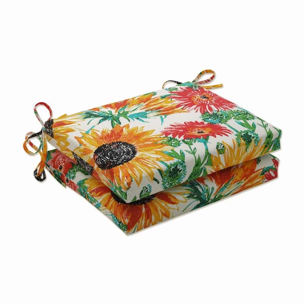 Pillow Perfect Floral 18.5 x 16 Outdoor Dining Chair Cushion in Yellow/Green/Pink (Set of 2)