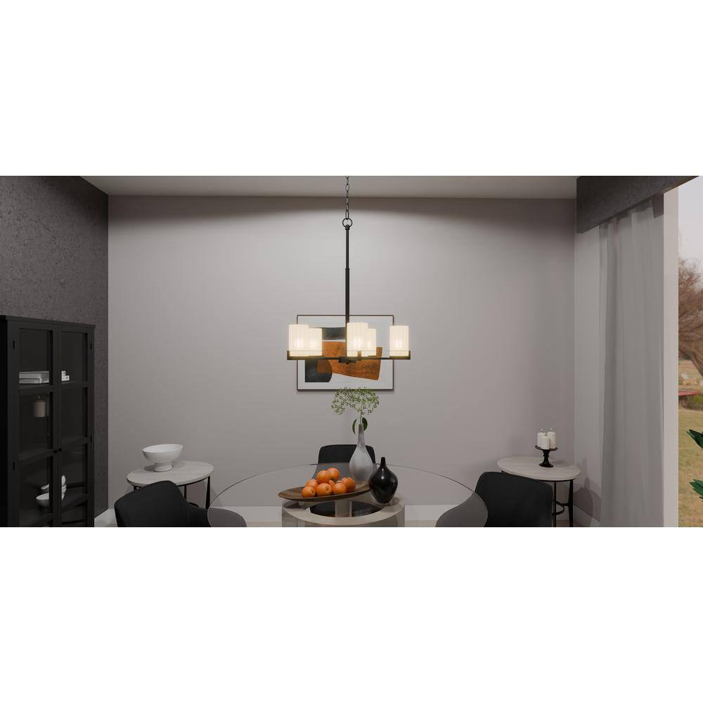Seymour Matte Black 5-Light Chandelier with Opal Glass Shades