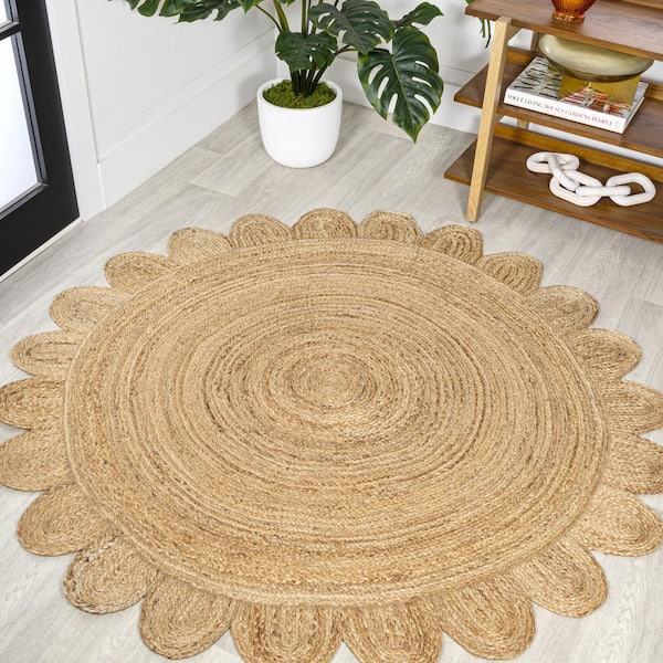 Petal Boho Jute Scalloped Circle Natural 4 ft. Round Area Rug