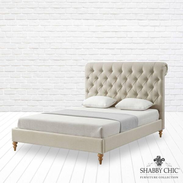 Rustic Manor Xiomara Beige Bed Rolled Top Button Tufted Linen Queen  SBD254-03BEQ-HD