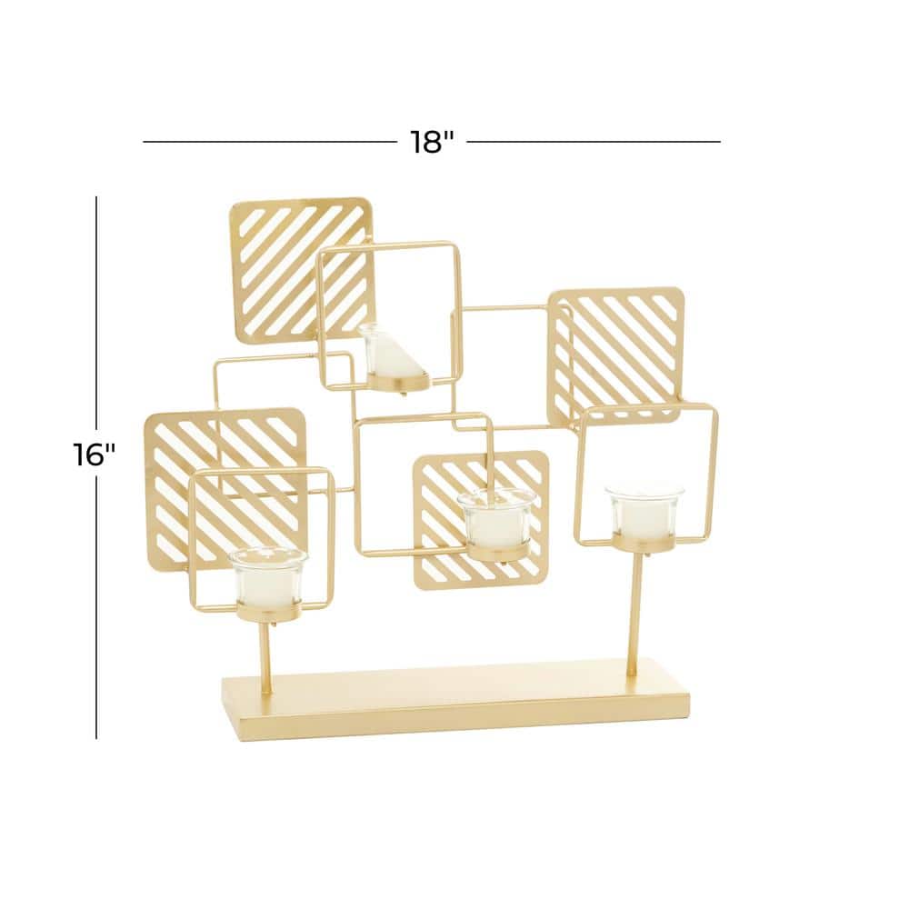 Gold Metal and Glass Contemporary Candelabra with Striped Squares