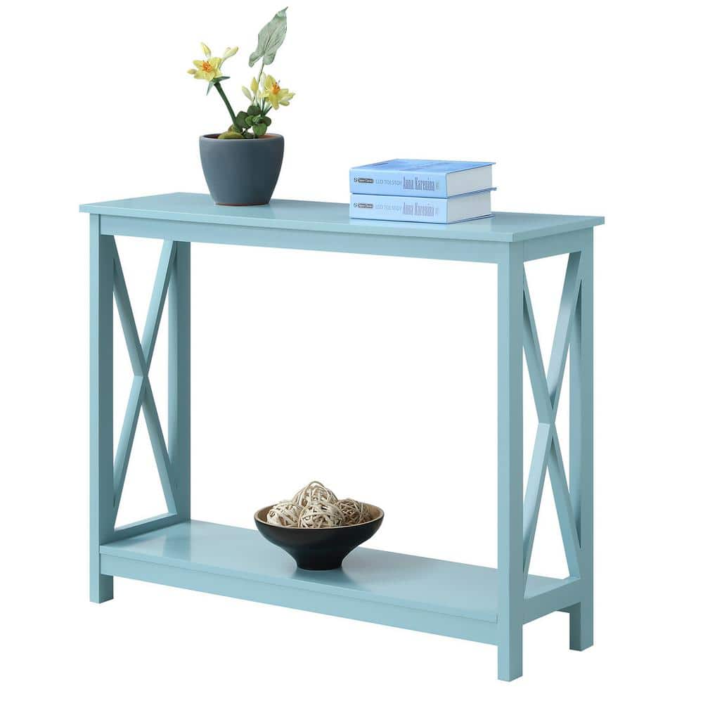 Sea Foam Blue Wood Console Table with Storage Shelf
