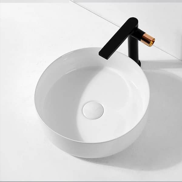 Glossy White Ceramic Circular Round Bathroom Vessel Sink