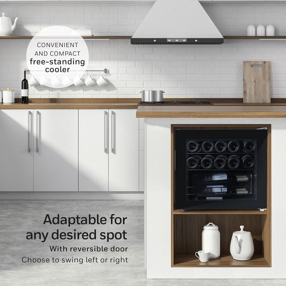 Black Freestanding 14 Bottle Countertop Wine Cooler with Glass Door