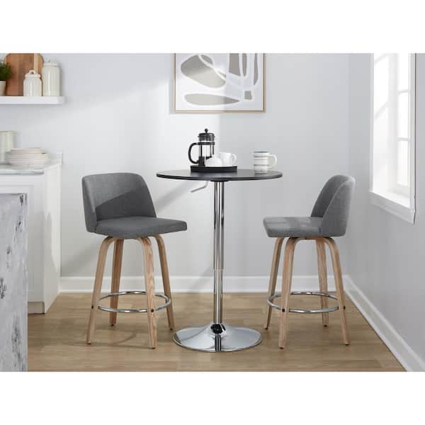 Lumisource Toriano 25.5 in. Grey Fabric, White Washed Wood and Chrome Metal Fixed-Height Counter Stool (Set of 2)
