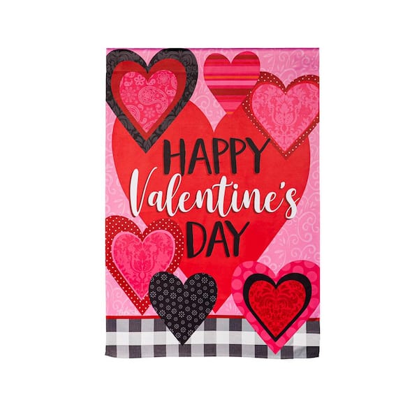Evergreen Enterprises 2-1/3 ft. x 3-2/3 ft. Patterned Valentine's Hearts House Suede Flag
