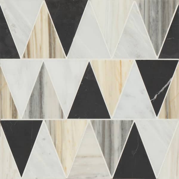 Modni Eastern White/Nero Marquina/Calacatta Zebrino 12" x 12" Geometric Honed Marble Mosaic Tile (10.51 sq. ft. /Case)