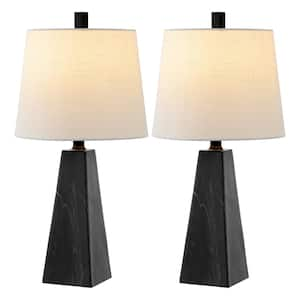 Owen 20.5 in. Contemporary Resin LED Table Lamp Set with Linen Shade and Resin Base, Black Marble Finish (Set of 2)