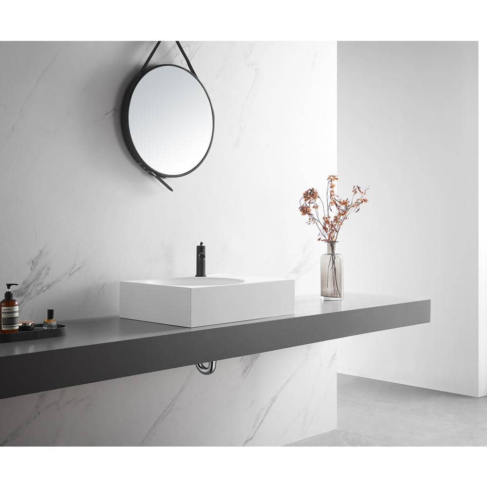 White Solid Surface Square Wall-Mount Bathroom Sink