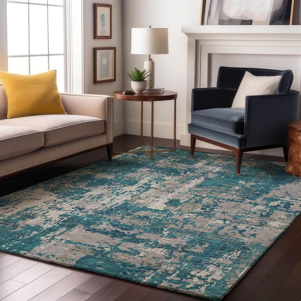 Mayfield Premium Machine Washable Abstract AMF1008 Teal 5 ft. x 7 ft. 6 in. Area Rug price history on PriceWatchPro