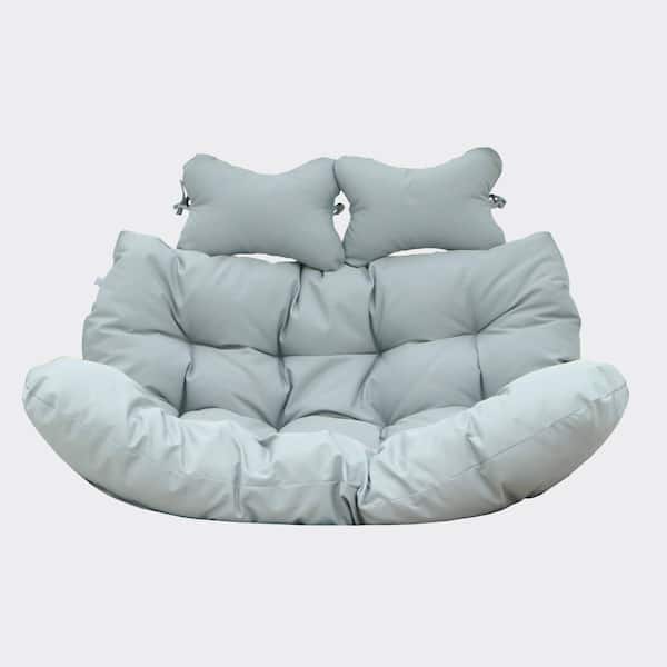 2 Person Modern Upholstered Hanging Egg Swing Cushion with Headrest for Porch, Indoor, Patio, Garden in Light Grey