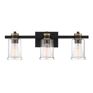 23 in. 3-Light Black Vanity Light with Clear Glass Shades