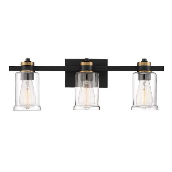Cordelia Lighting 23 in. 3-Light Black Industrial Vanity Light with Clear Glass Shades
