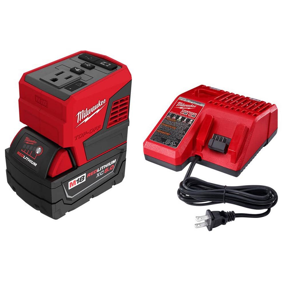 Milwaukee M18 18-Volt Lithium-Ion 175-Watt Powered Compact Inverter with 5.0  Ah Battery and Charger 2846-20-48-59-1850 The Home Depot