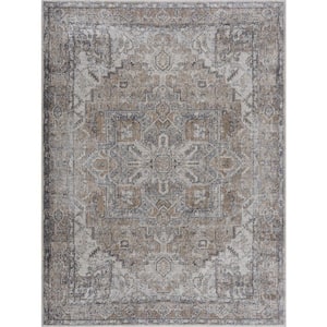 Hera 5 ft. X 7 ft. Cream, Brown, Tan, Off White Traditional Medallion Vintage Persian Style Machine Washable Area Rug