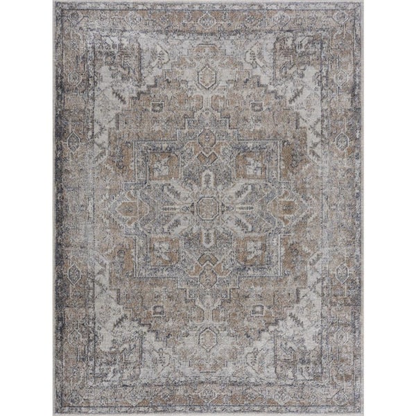 HAUTELOOM Hera 7 ft. X 9 ft. Cream, Brown, Tan, Off White Traditional Medallion Vintage Persian Style Machine Washable Area Rug
