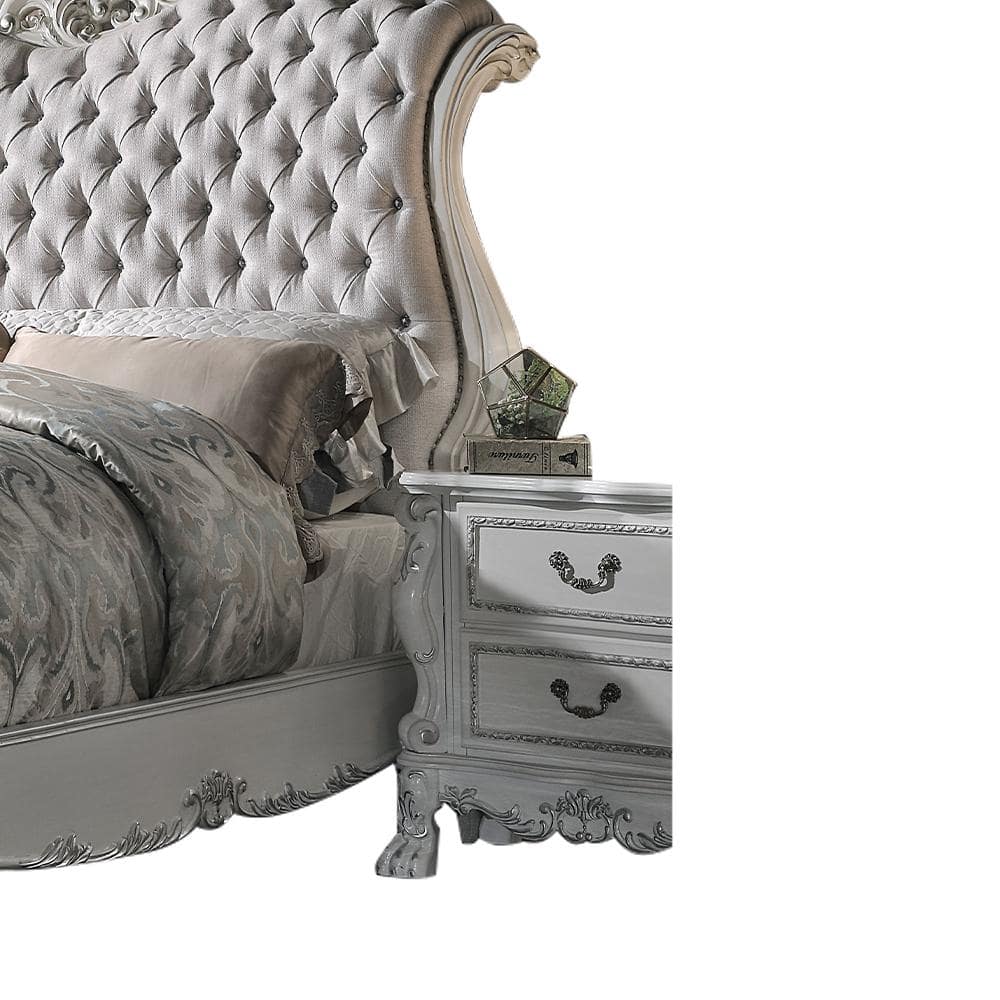 Bone White Tufted Upholstered Queen Bed with Wood Frame