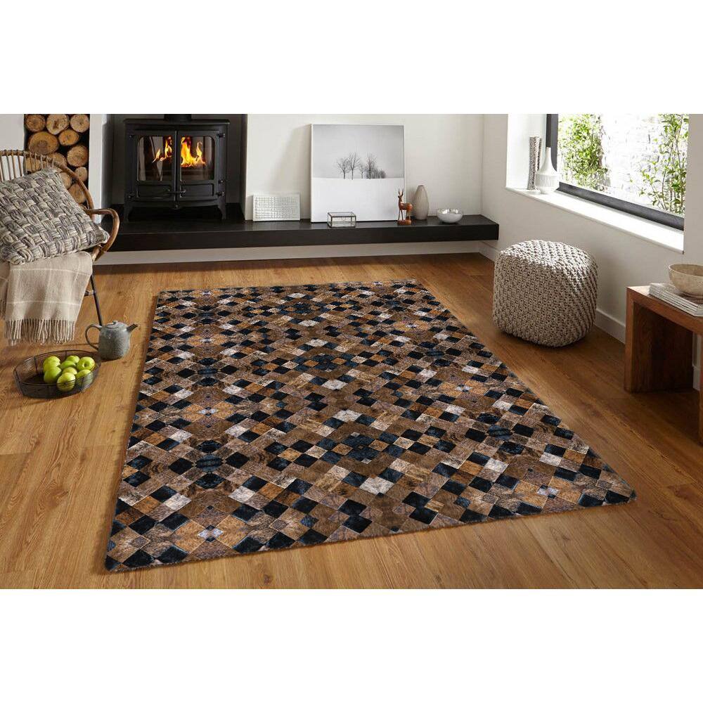 6' x 9' Black and Brown Faux Cowhide Area Rug