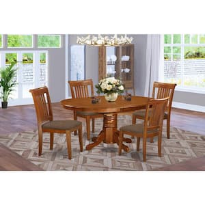 5-Piece Oval Saddle Brown Finish Solid Wood Top Dining table with 4 Chairs with Lattice Back