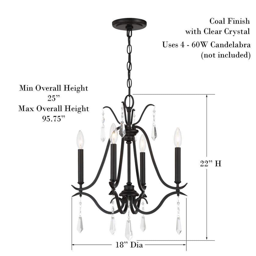 Mini Laurel Estate 4-Light Coal Finish Crystal Chandelier