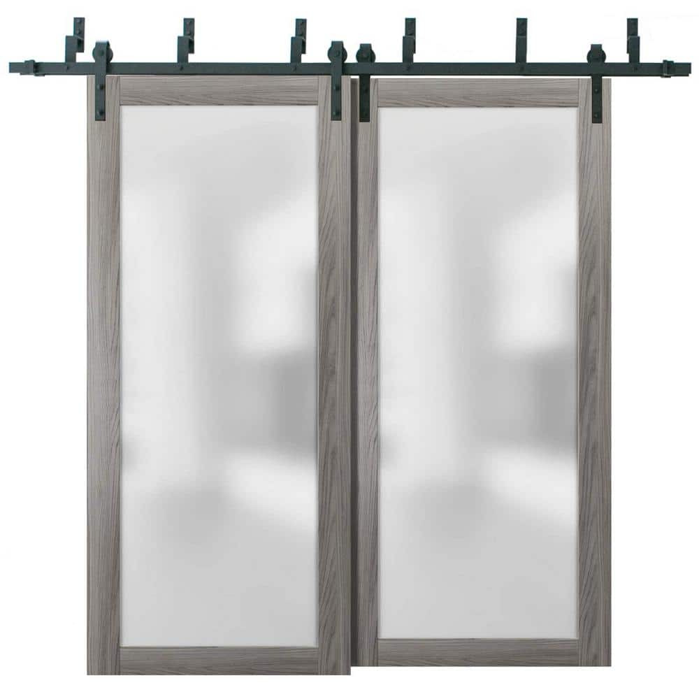 48 in. x 96 in. 2 Panel Frosted Glass Ginger Ash Solid Wood Sliding Barn Door with Hardware Kit price history on PriceWatchPro