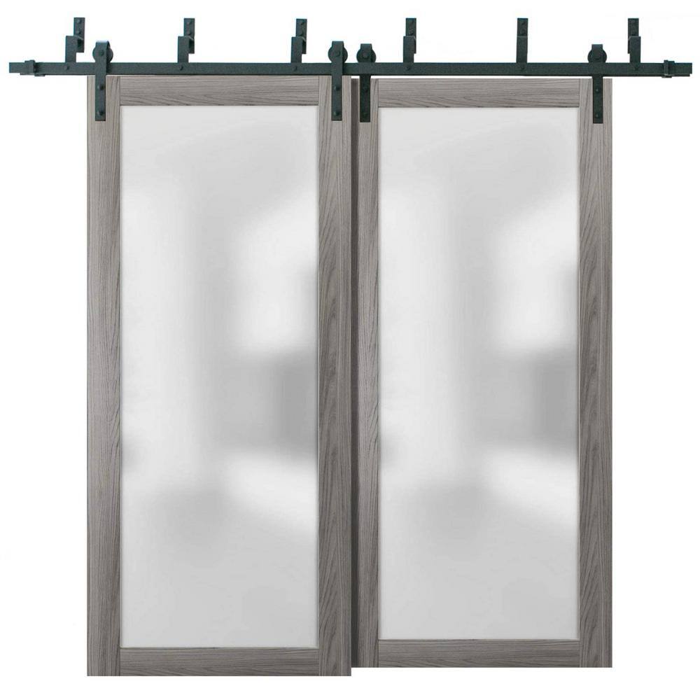 84 in. x 84 in. 2 Panel Frosted Glass Ginger Ash Solid Wood Sliding Barn Door with Hardware Kit price history on PriceWatchPro