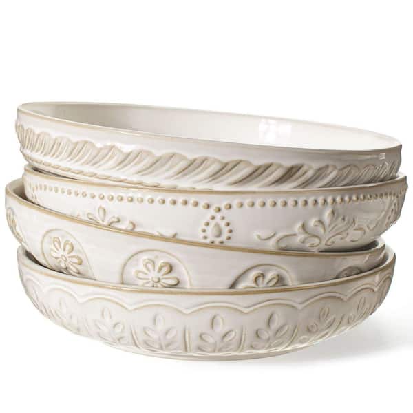50 fl. oz. 9.75 in. White Ceramic Salad, Dessert, Pasta and Soup Bowls for Kitchen, Microwave Dishwasher Safe (Set of 4)