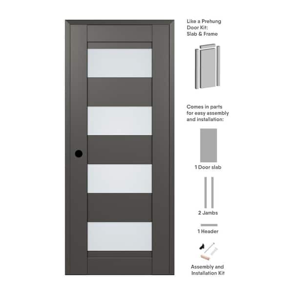 Belldinni Della DIY-Friendly 18 in. x 84 in. Right-Hand 4-Lite Frosted Glass Gray Matte Composite Single Prehung Interior Door